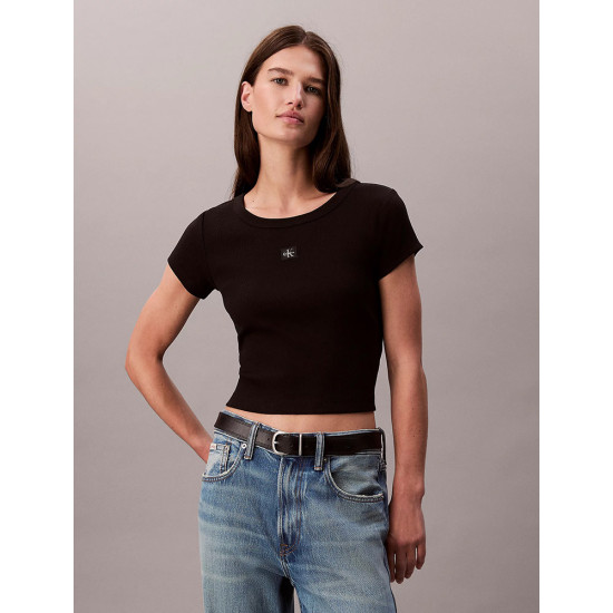 Calvin Klein Γυναικεία κοντομάνικη μπλούζα Slim Ribbed Cotton Badge T-shirt